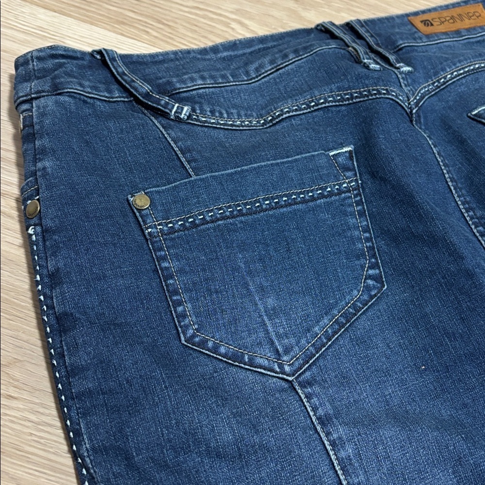 Vintage (10) SPANNER Denim Skirt Above Knee Stitch Detail Pockets Back Pleats - Picture 10 of 14